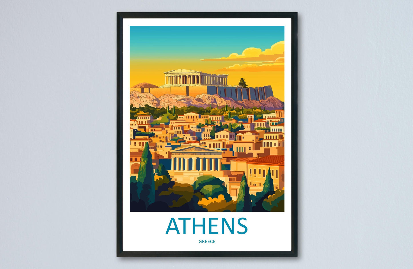 Athens Travel Poster Greece Wall Art Acropolis Cityscape Print Urban Decor Greece Gift Souvenir Scene Europe Ancient Landmark Art