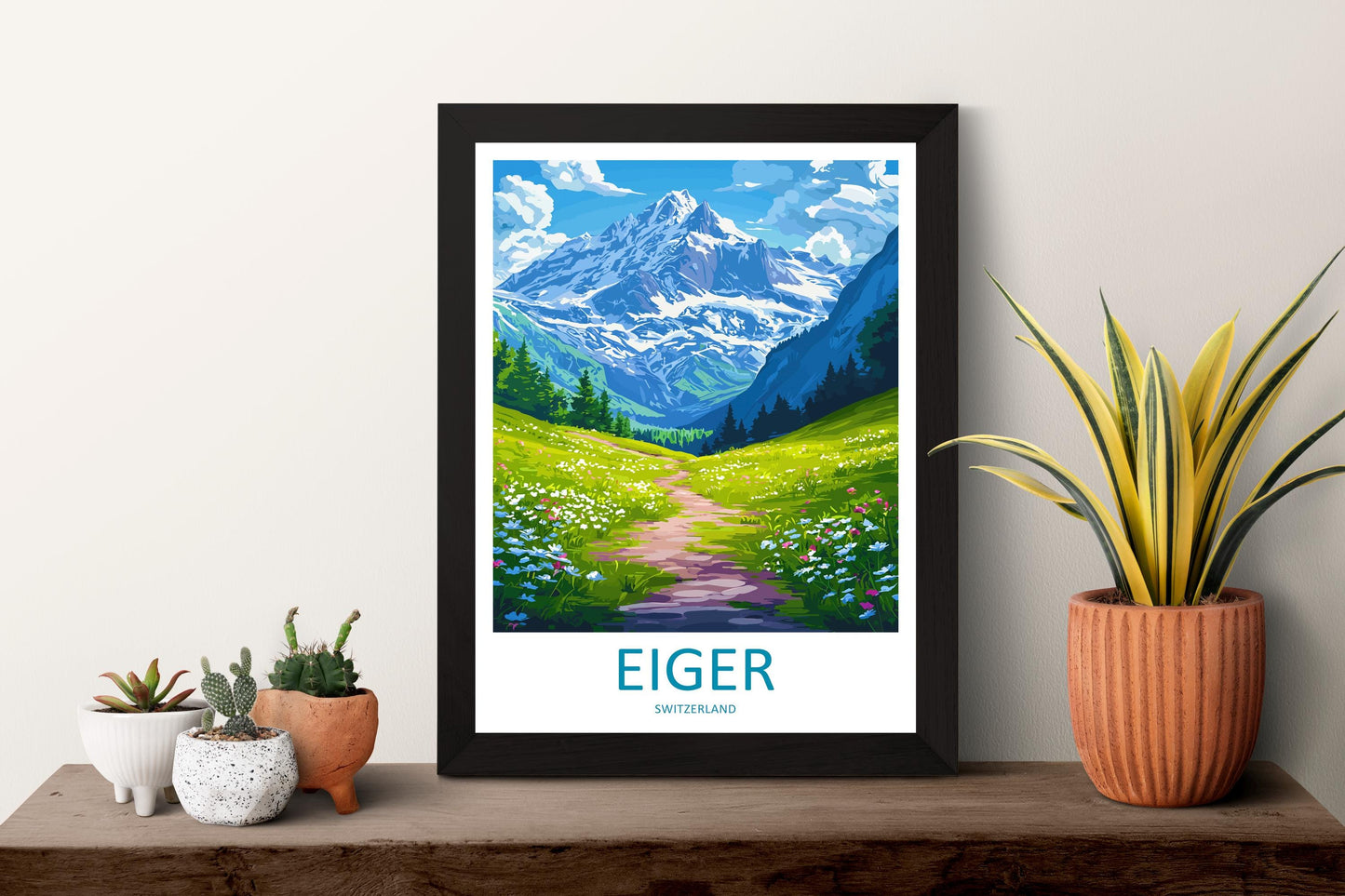 Eiger Travel Poster Switzerland Wall Art Mountain Alpine Print Nature Decor Swiss Gift Souvenir Scene Europe Peak Art