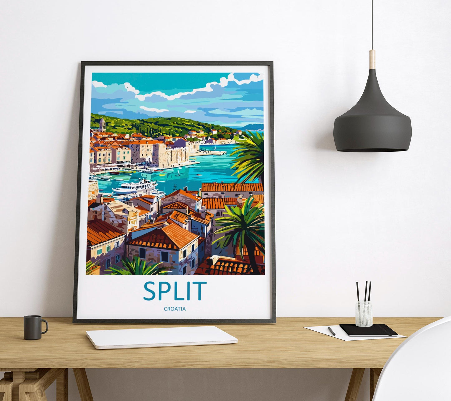 Split Travel Poster Croatia Wall Art Coastal City Print Adriatic View Illustration Old Town Decor Diocletian Palace Gift Souvenir