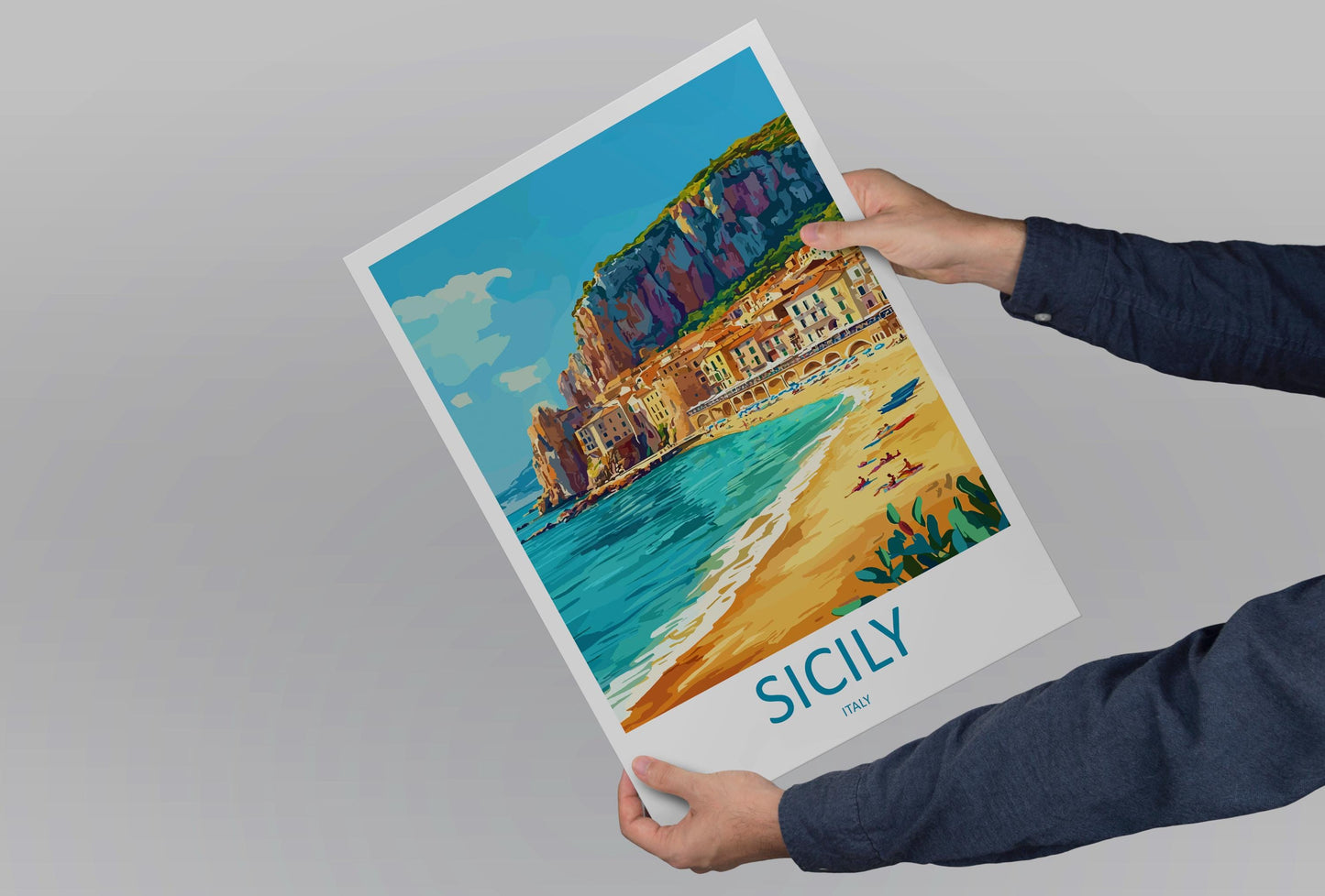 Sicily Travel Poster Italy Wall Art Island Coast Print Mediterranean View Illustration Historic Decor Sicily Gift Souvenir Scene