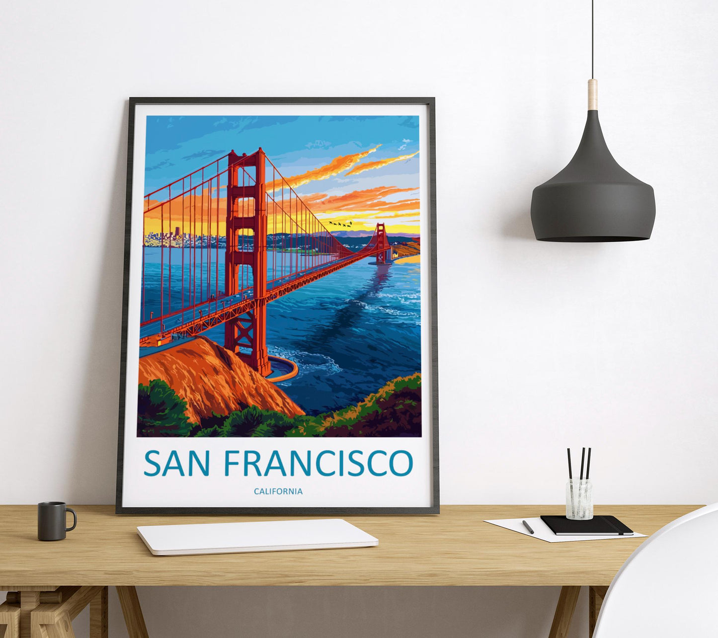 San Francisco Travel Poster California Wall Art Golden Gate Print City View Illustration Bay Area Decor San Francisco Gift Souvenir