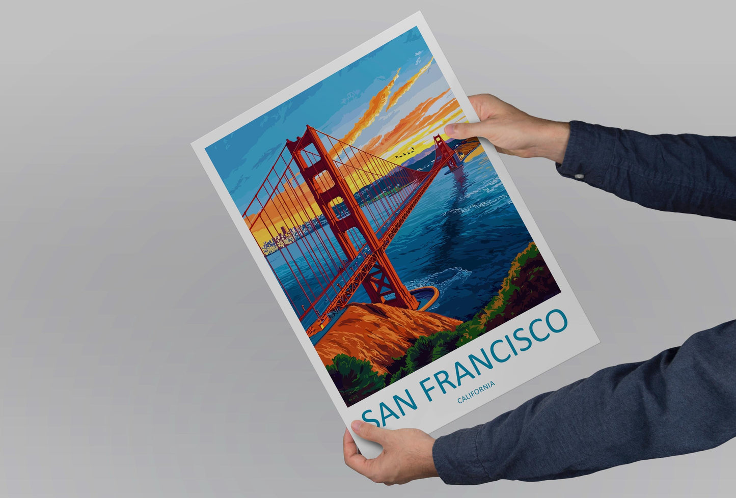 San Francisco Travel Poster California Wall Art Golden Gate Print City View Illustration Bay Area Decor San Francisco Gift Souvenir