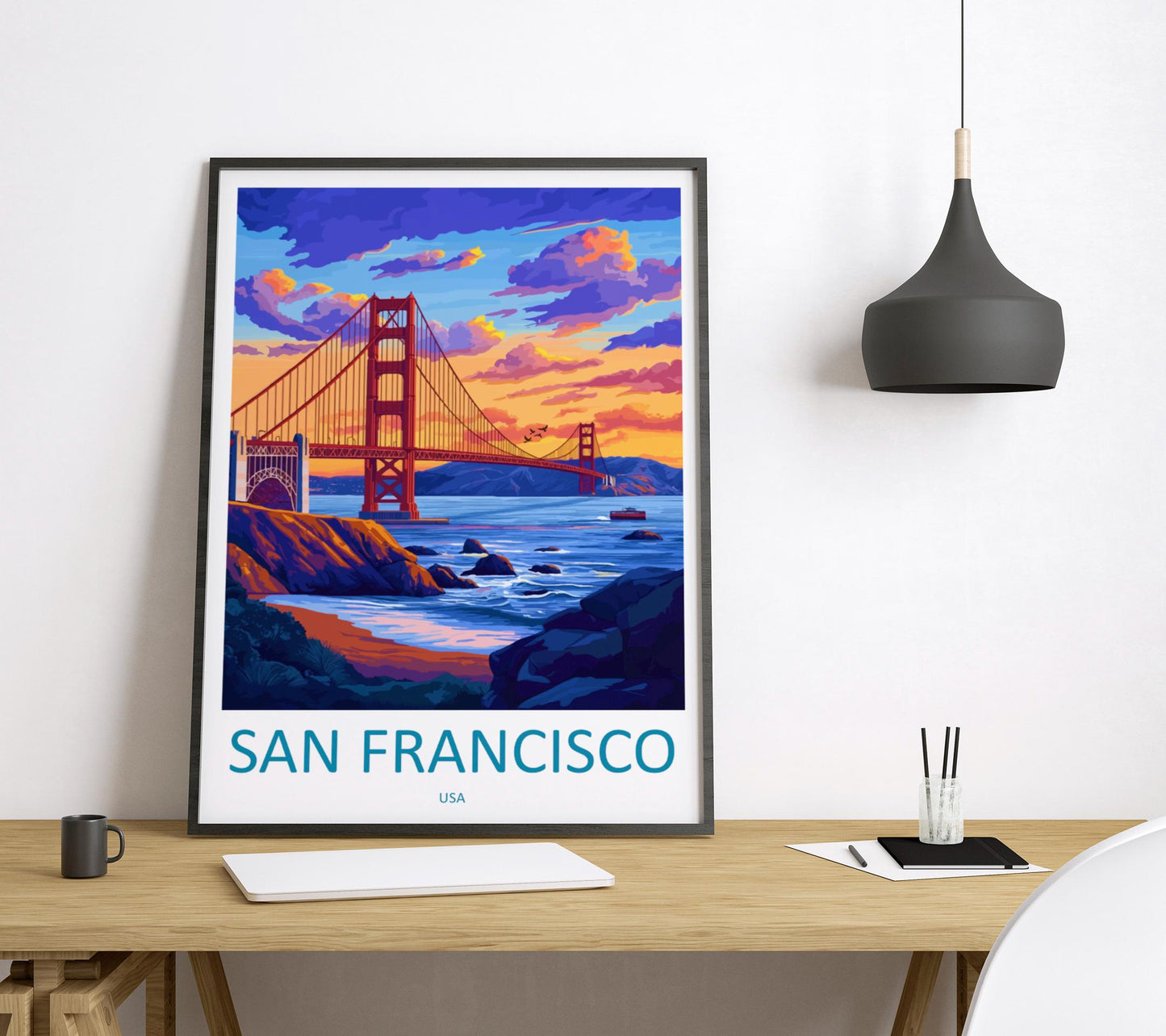 San Francisco Travel Poster California Wall Art Golden Gate Print City View Illustration Bay Area Decor San Francisco Gift Souvenir