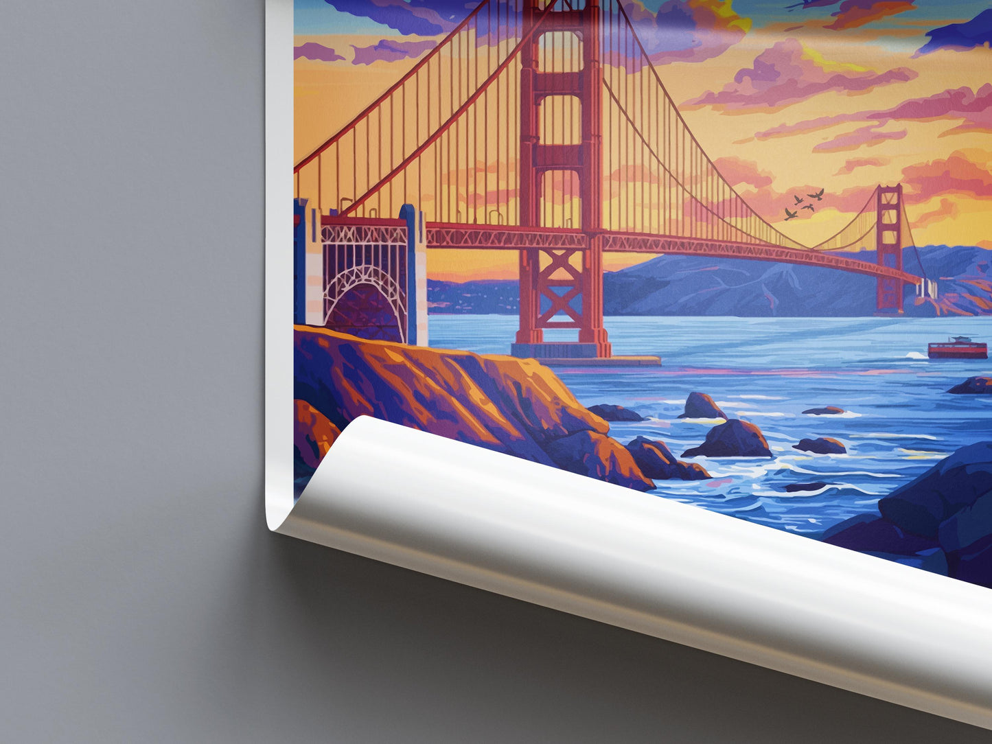 San Francisco Travel Poster California Wall Art Golden Gate Print City View Illustration Bay Area Decor San Francisco Gift Souvenir