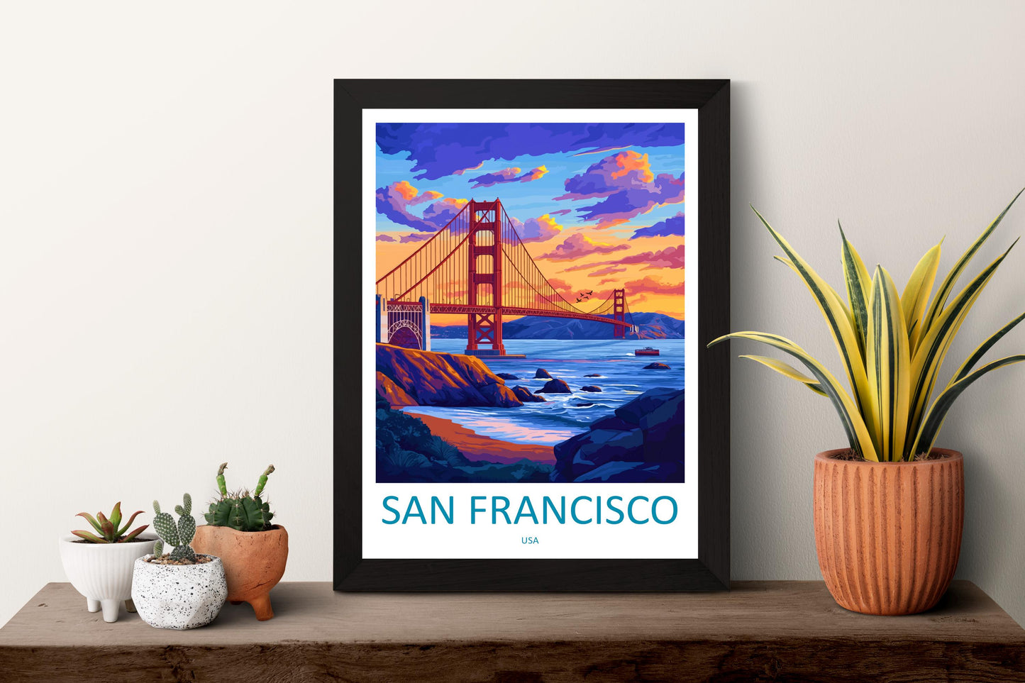 San Francisco Travel Poster California Wall Art Golden Gate Print City View Illustration Bay Area Decor San Francisco Gift Souvenir