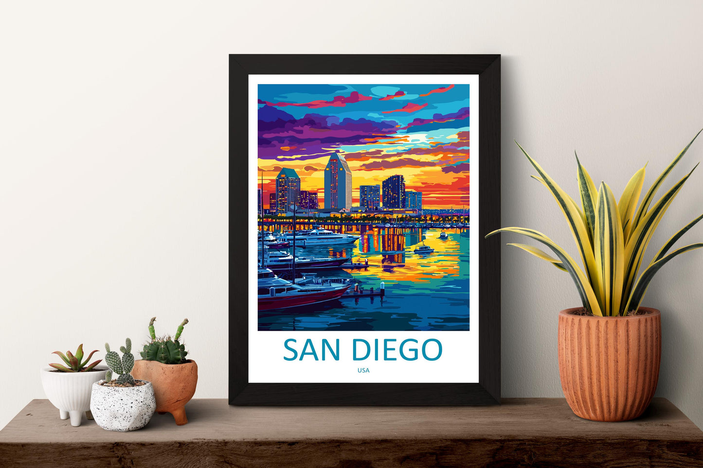 San Diego Travel Poster California Wall Art Coastal City Print Palm Tree View Illustration Waterfront Decor San Diego Gift Souvenir