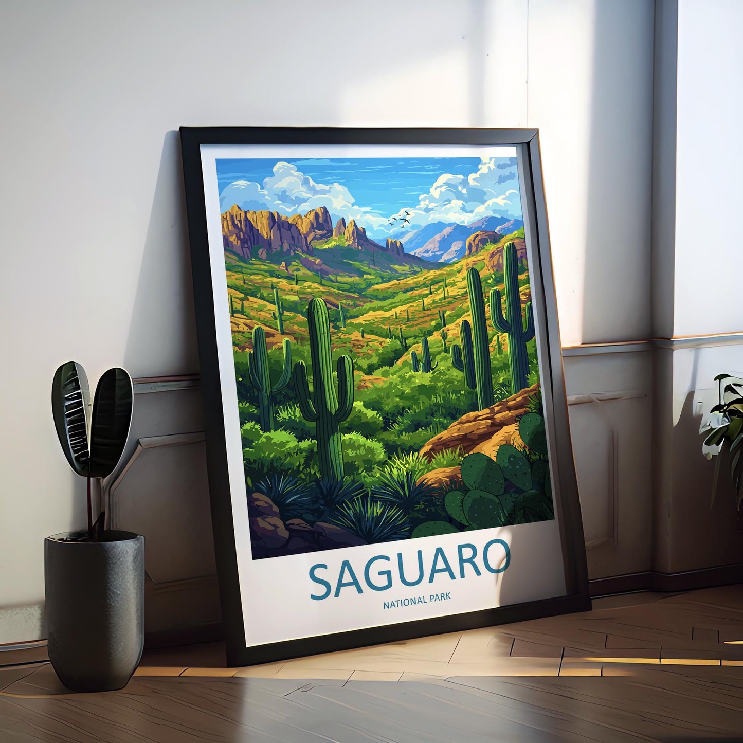 Saguaro National Park Travel Poster Arizona Wall Art Desert Landscape Print Cactus View Illustration Saguaro Gift Souvenir Scene