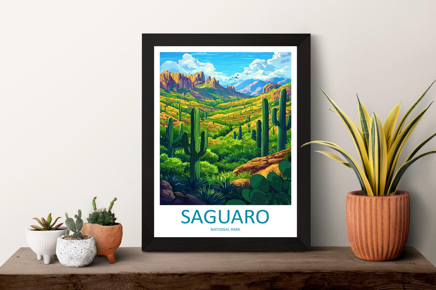 Saguaro National Park Travel Poster Arizona Wall Art Desert Landscape Print Cactus View Illustration Saguaro Gift Souvenir Scene