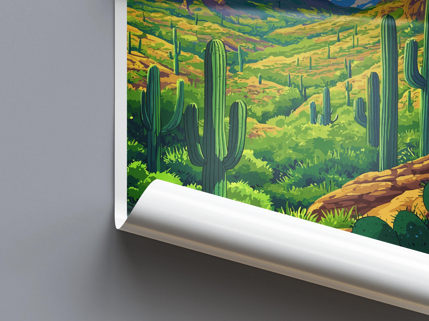 Saguaro National Park Travel Poster Arizona Wall Art Desert Landscape Print Cactus View Illustration Saguaro Gift Souvenir Scene