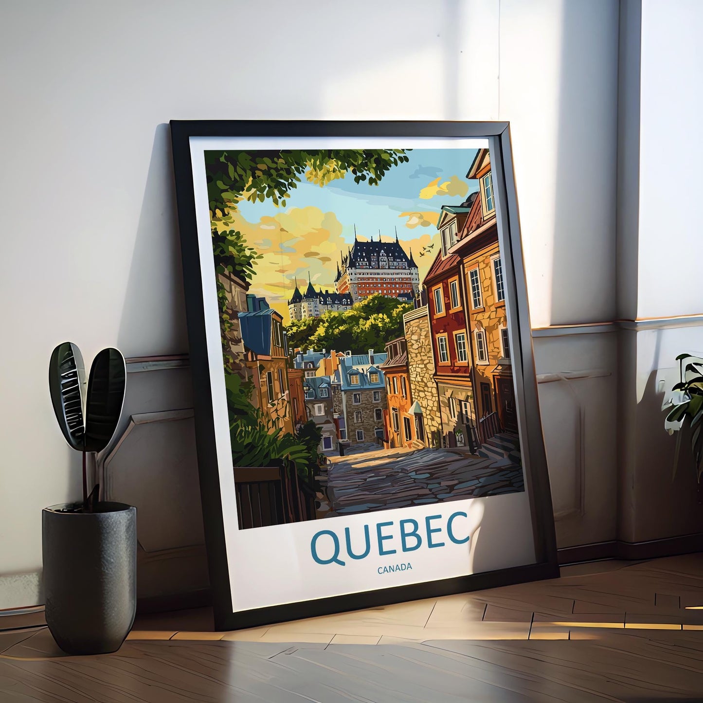 Quebec Travel Poster Canada Wall Art Old Town Print Historic View Illustration Riverside Decor Quebec City Gift Souvenir Scene