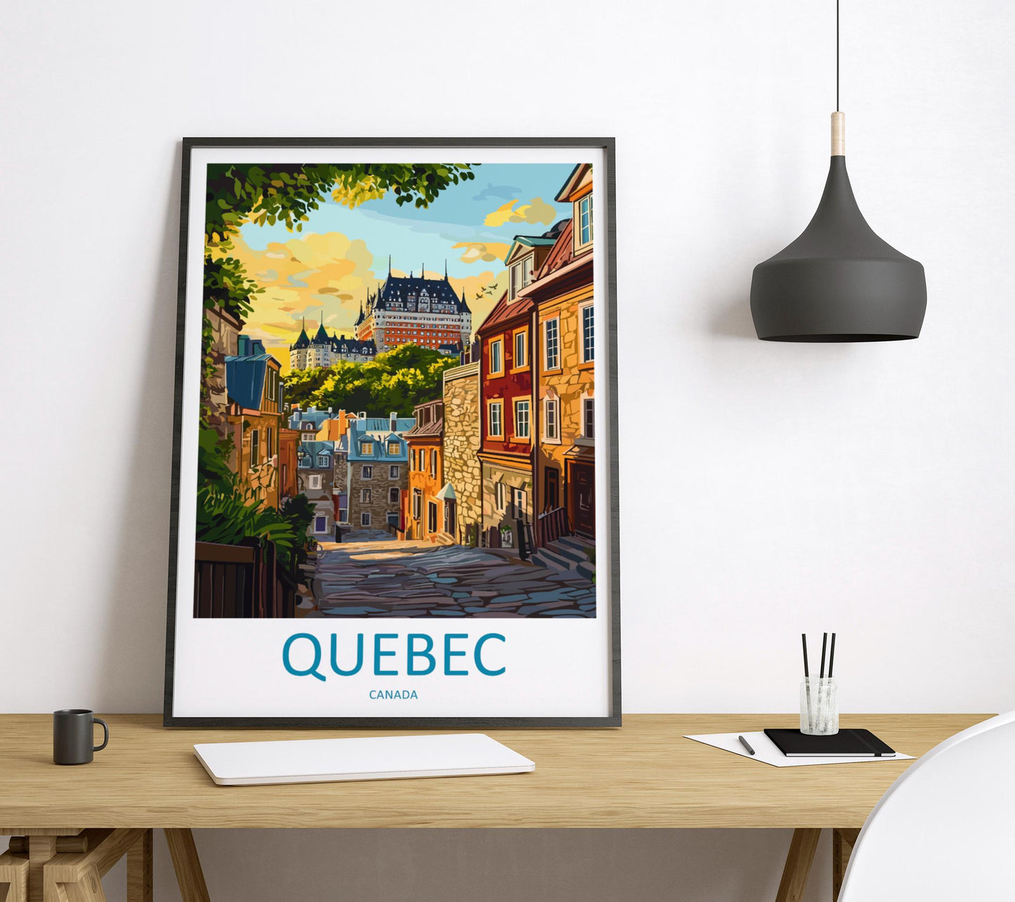 Quebec Travel Poster Canada Wall Art Old Town Print Historic View Illustration Riverside Decor Quebec City Gift Souvenir Scene