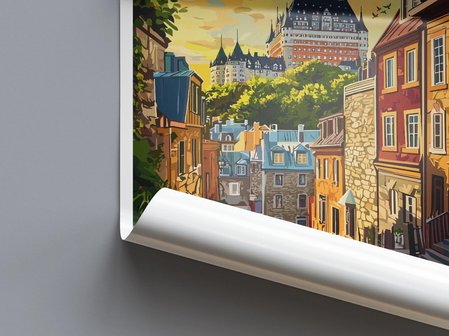 Quebec Travel Poster Canada Wall Art Old Town Print Historic View Illustration Riverside Decor Quebec City Gift Souvenir Scene