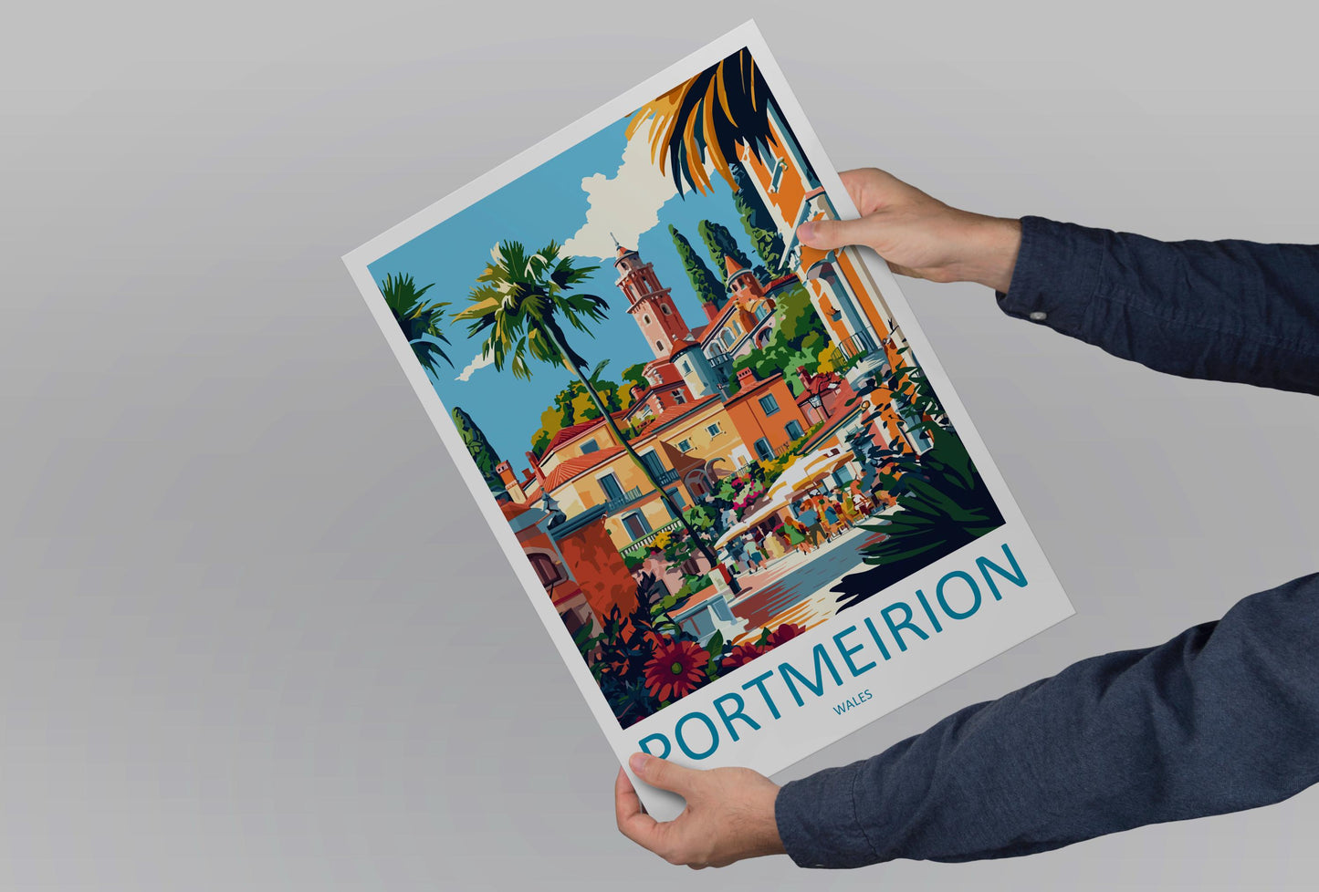 Portmeirion Travel Poster Wales Wall Art Coastal Village Print Italianate View Illustration Scenic Decor Portmeirion Gift Souvenir