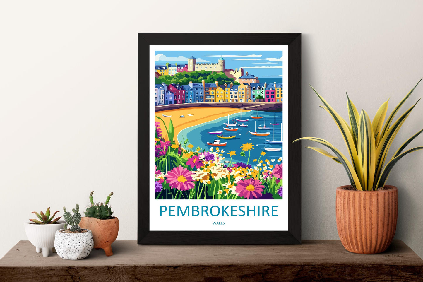 Pembrokeshire Travel Poster Wales Wall Art Coastal Town Print Seaside Path Illustration Harbour View Decor Pembrokeshire Gift Souvenir