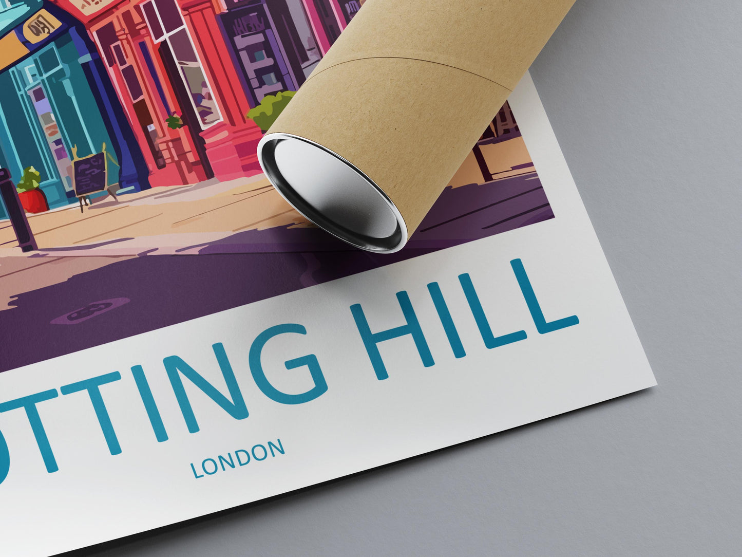 Notting Hill Travel Poster London Wall Art Colourful Street Print West London View Illustration Urban Decor Notting Hill Gift Scene