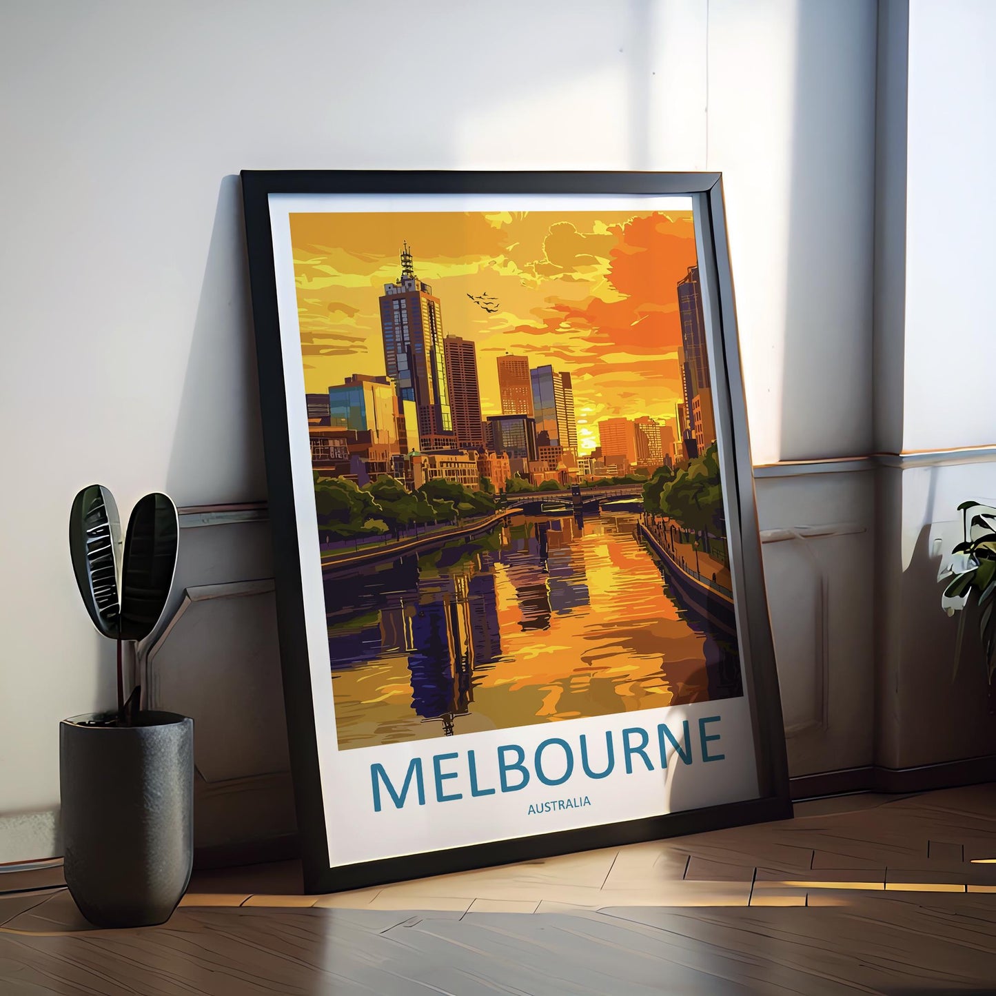 Melbourne Travel Poster Australia Wall Art Cityscape Print Yarra River View Illustration Urban Decor Melbourne Gift Souvenir Scene