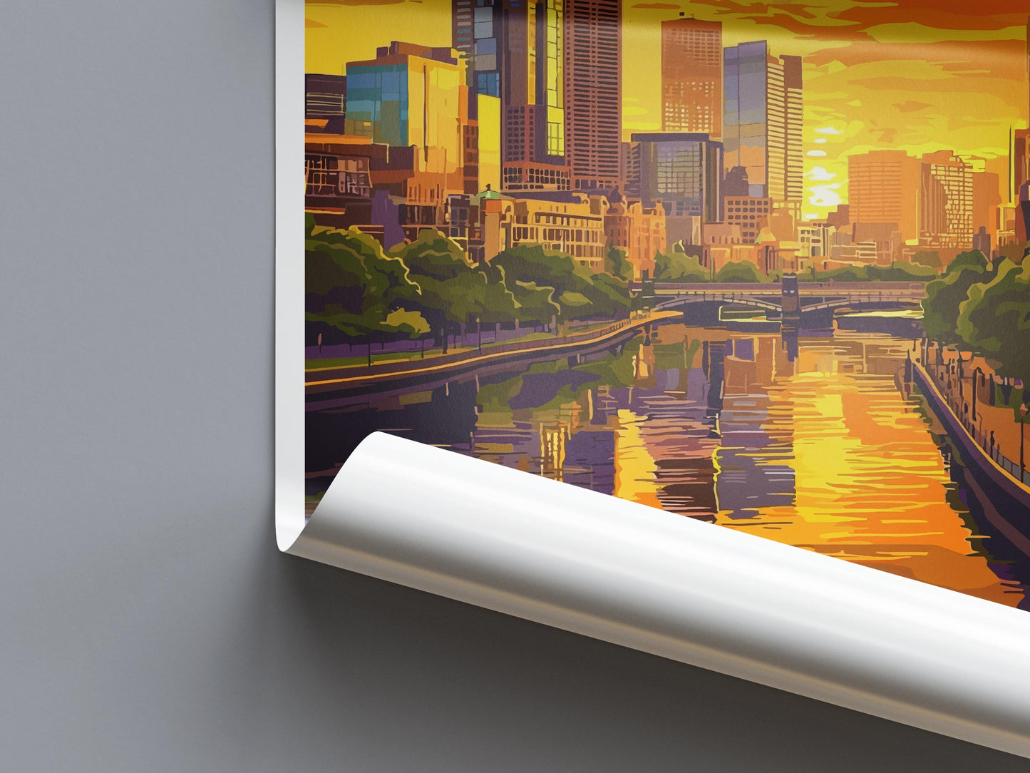 Melbourne Travel Poster Australia Wall Art Cityscape Print Yarra River View Illustration Urban Decor Melbourne Gift Souvenir Scene