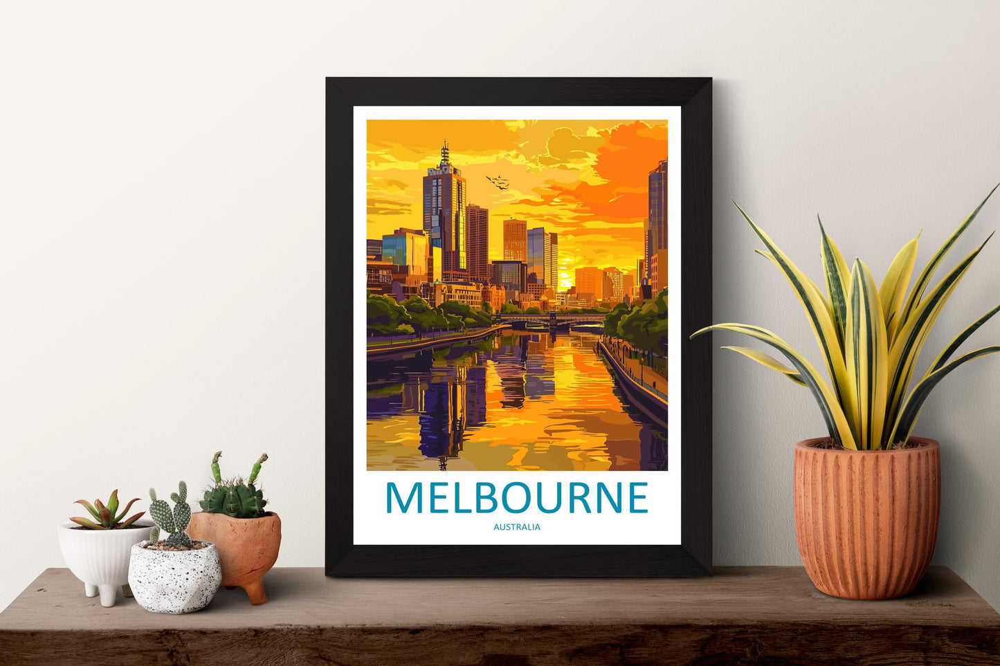 Melbourne Travel Poster Australia Wall Art Cityscape Print Yarra River View Illustration Urban Decor Melbourne Gift Souvenir Scene