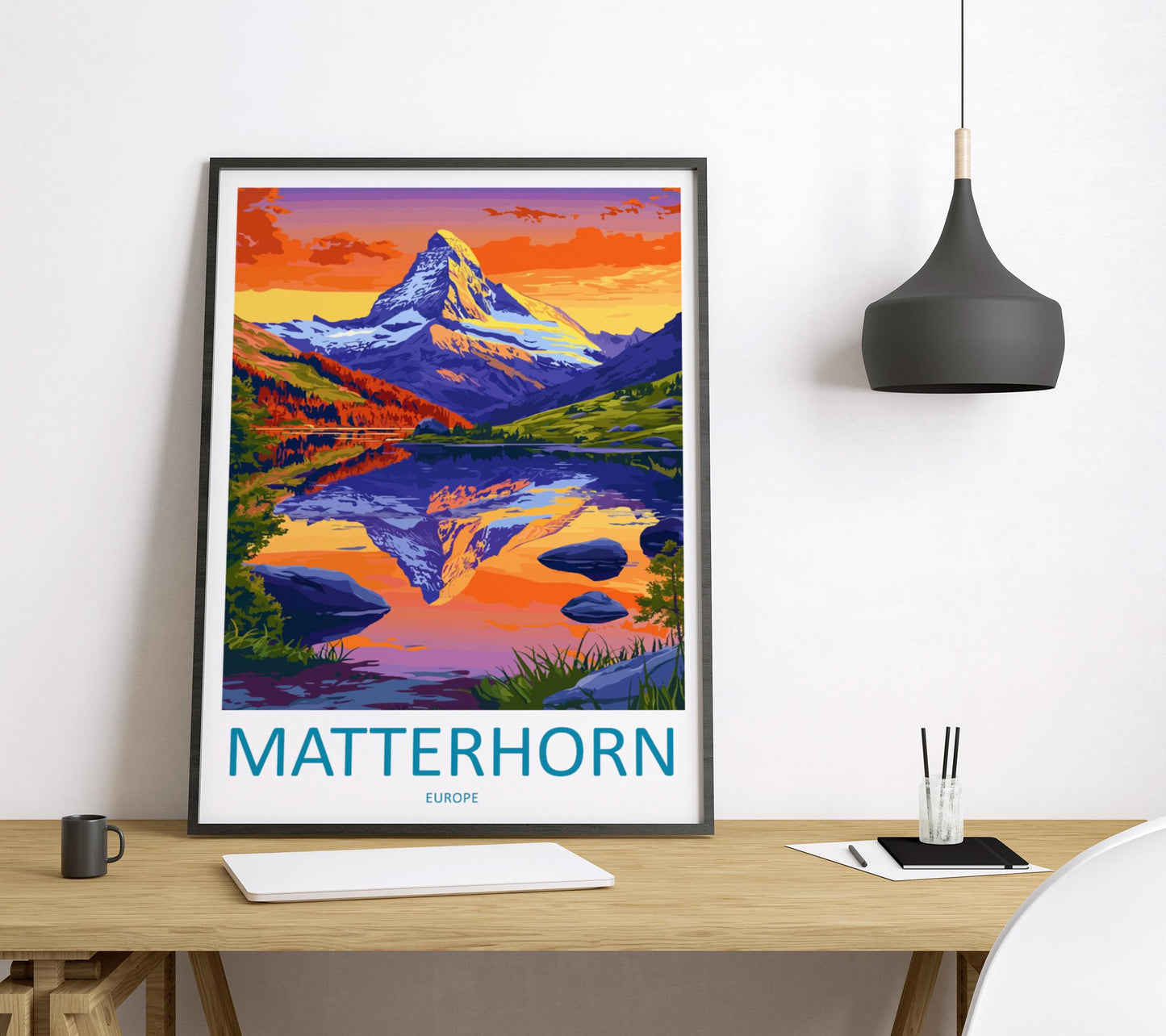 Matterhorn Travel Poster Switzerland Wall Art Mountain Peak Print Alpine View Illustration Nature Decor Matterhorn Gift Souvenir