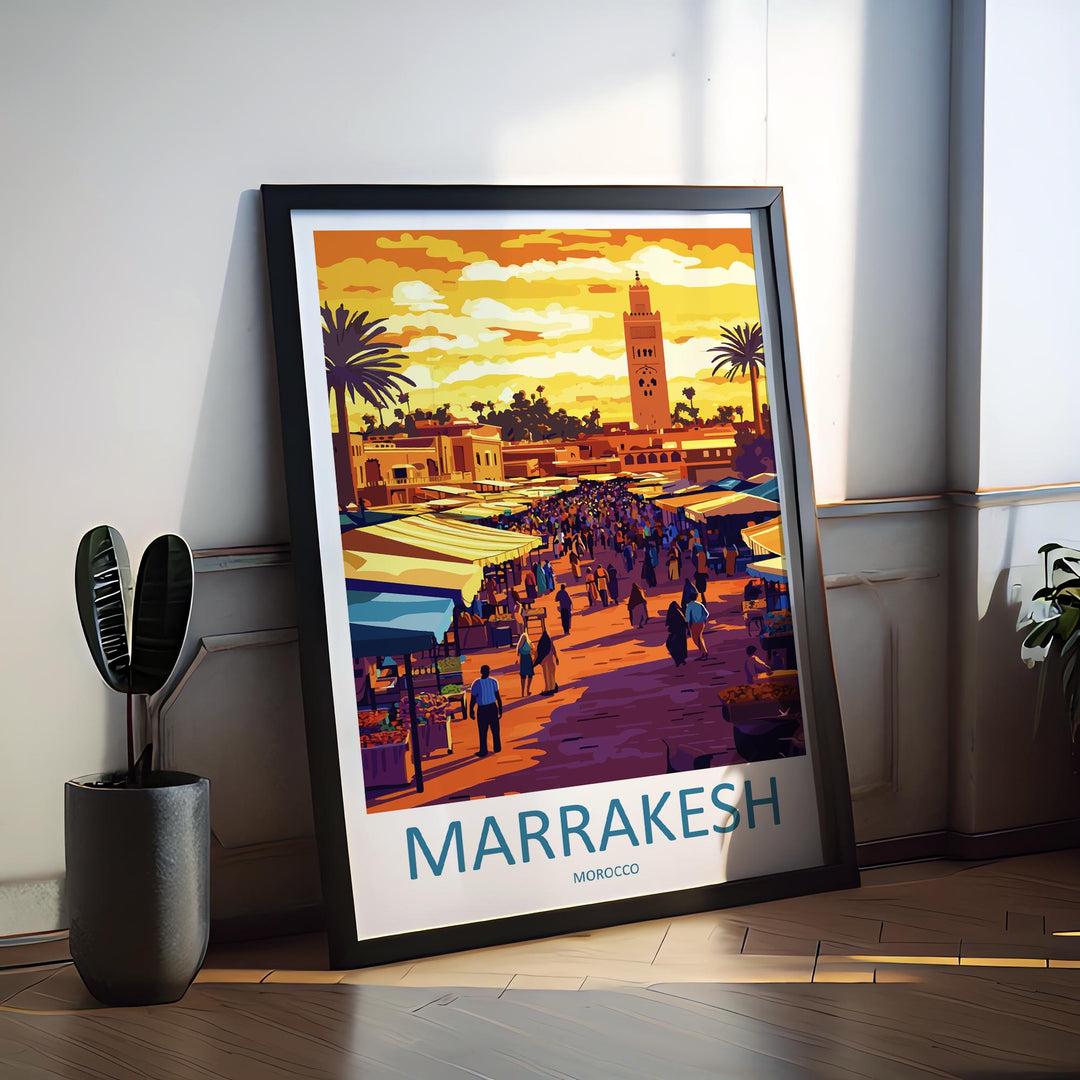 Marrakesh Travel Poster Morocco Wall Art Medina Print City View Illustration North Africa Decor Marrakesh Gift Souvenir Scene