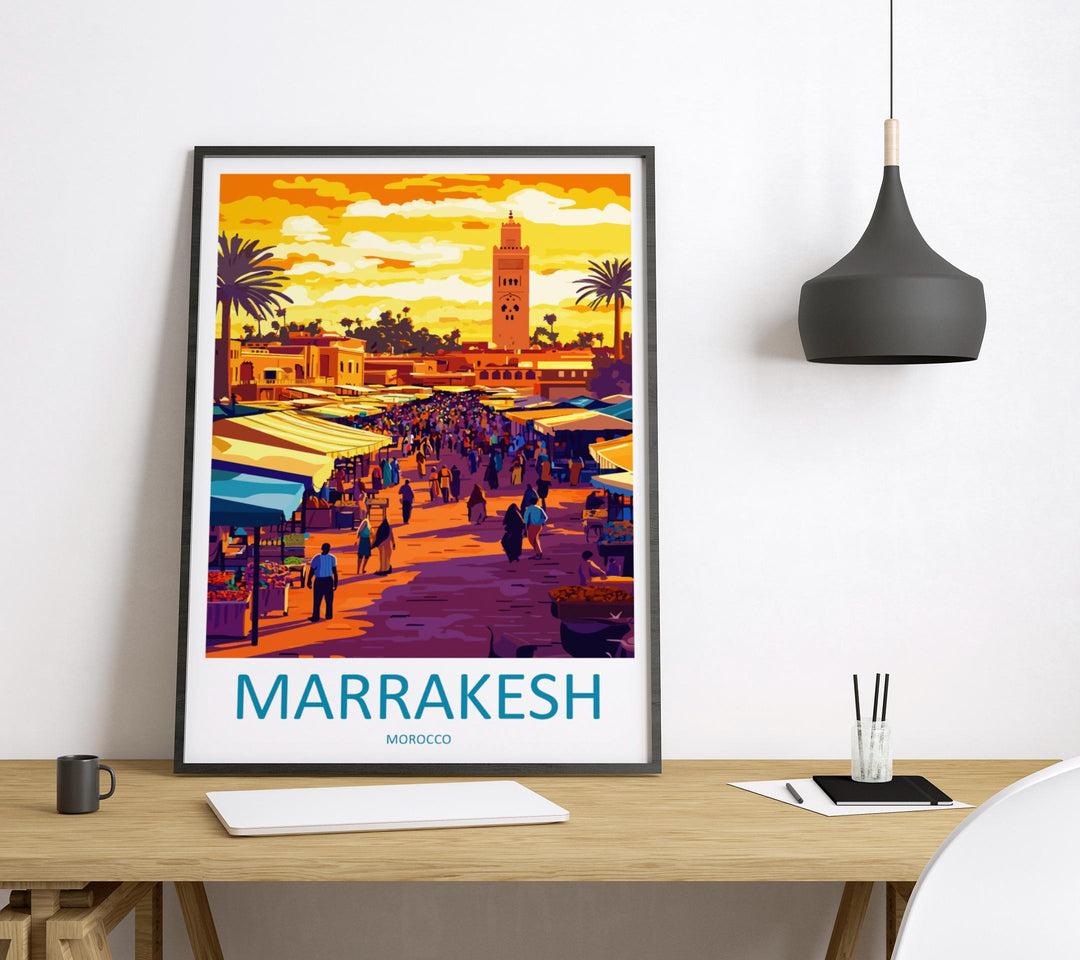 Marrakesh Travel Poster Morocco Wall Art Medina Print City View Illustration North Africa Decor Marrakesh Gift Souvenir Scene
