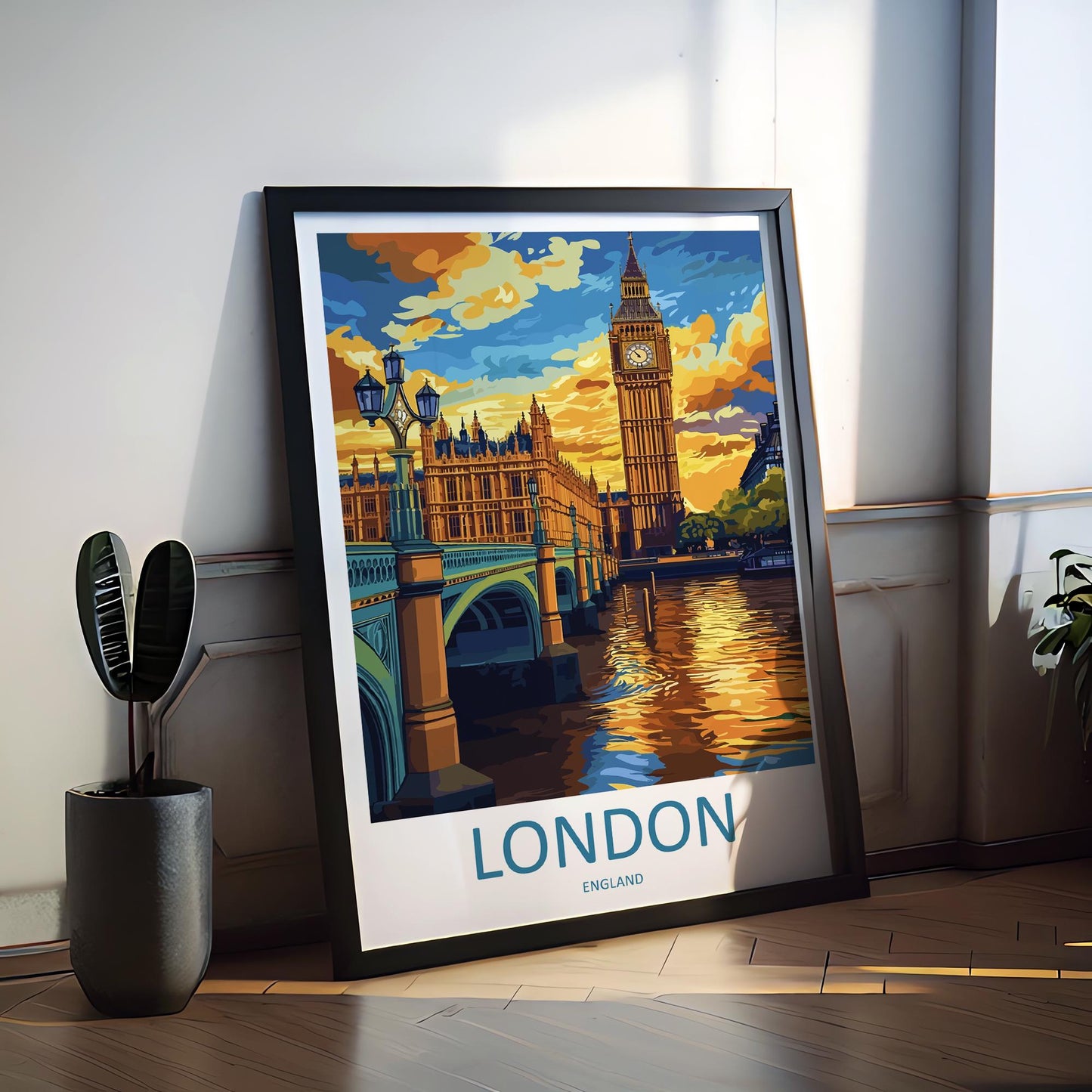 London Travel Poster England Wall Art Cityscape Print Landmark View Illustration Big Ben Decor London Gift Souvenir Scene