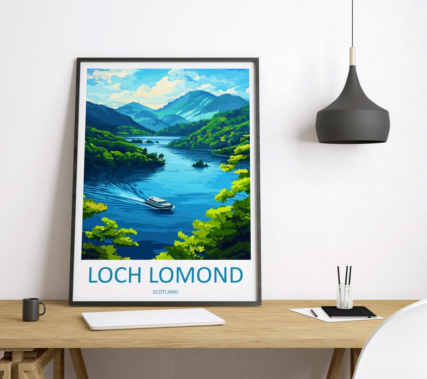 Loch Lomond Travel Poster Scotland Wall Art Lake View Print Highland Scene Illustration Nature Decor Loch Lomond Gift Souvenir