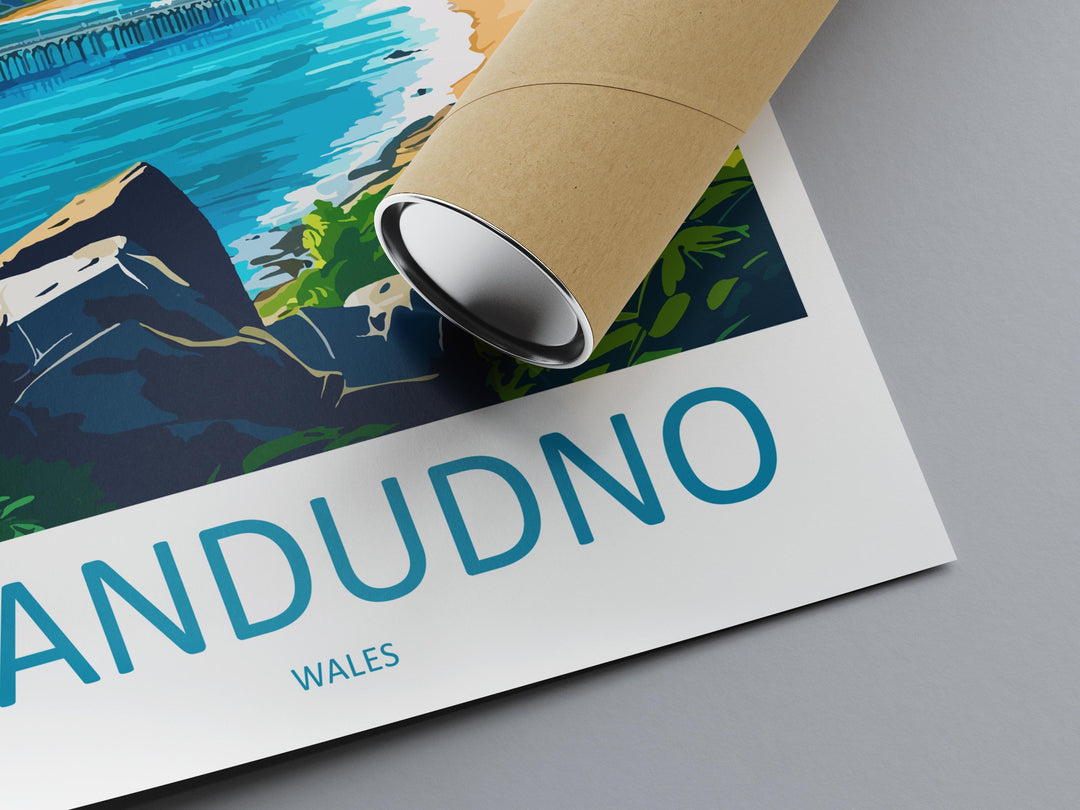 Llandudno Travel Poster Wales Wall Art Seaside Town Print Promenade View Illustration Coastal Decor Llandudno Gift Souvenir Scene