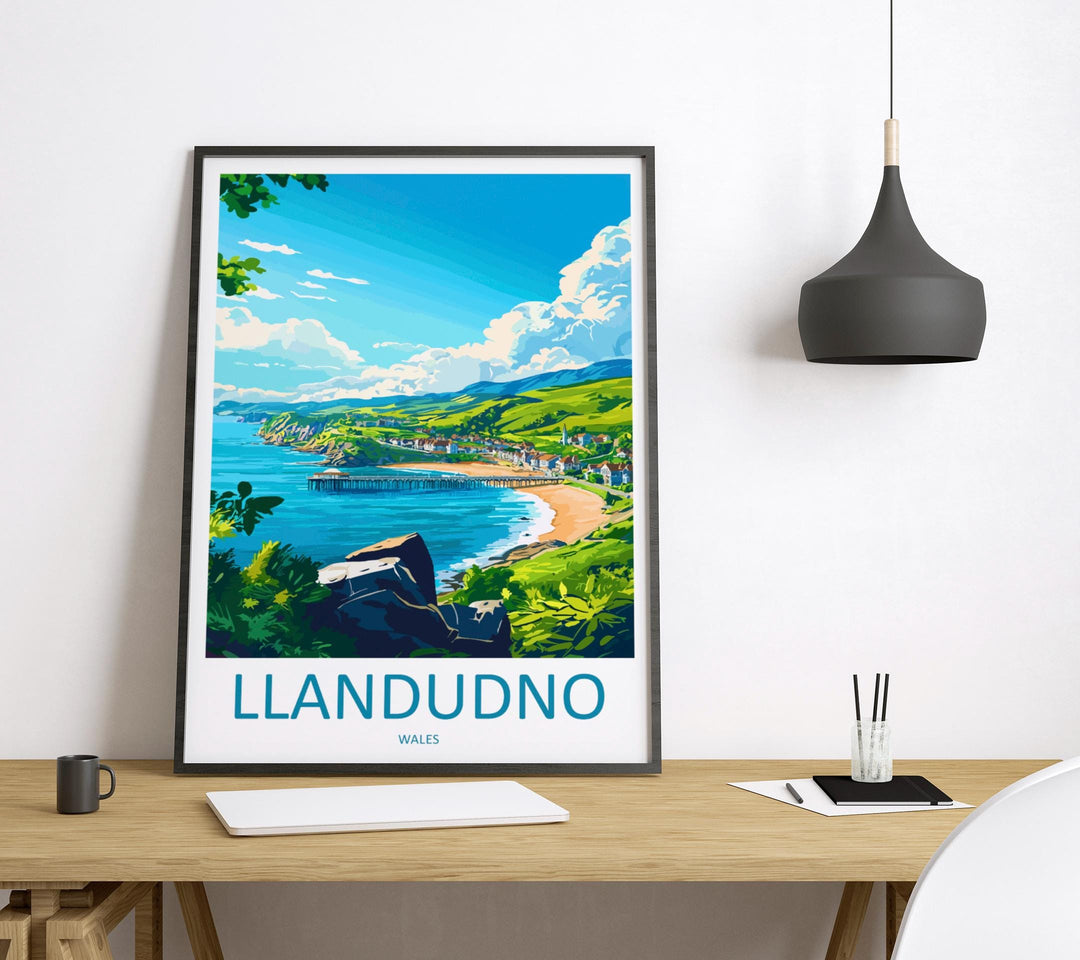 Llandudno Travel Poster Wales Wall Art Seaside Town Print Promenade View Illustration Coastal Decor Llandudno Gift Souvenir Scene