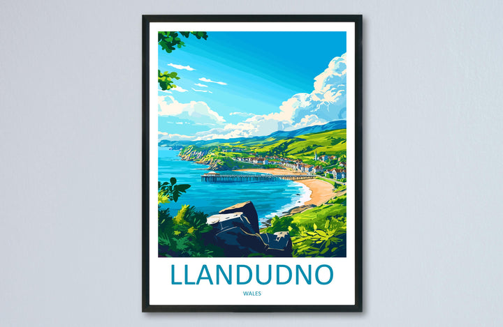 Llandudno Travel Poster Wales Wall Art Seaside Town Print Promenade View Illustration Coastal Decor Llandudno Gift Souvenir Scene