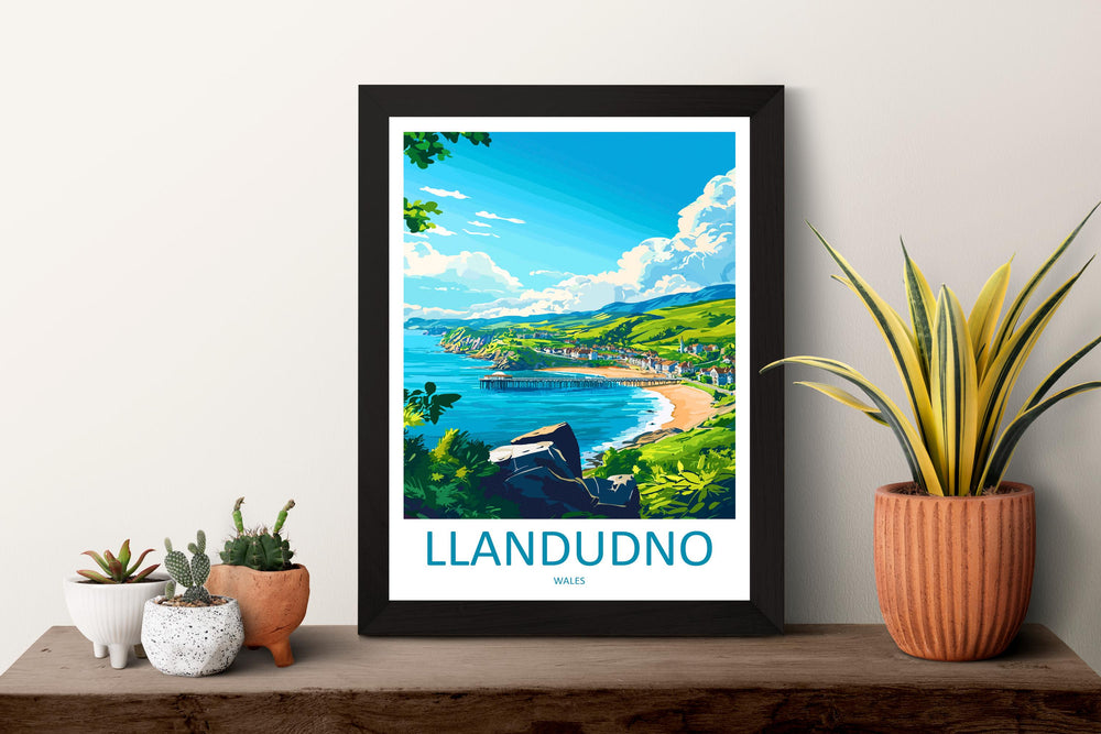 Llandudno Travel Poster Wales Wall Art Seaside Town Print Promenade View Illustration Coastal Decor Llandudno Gift Souvenir Scene