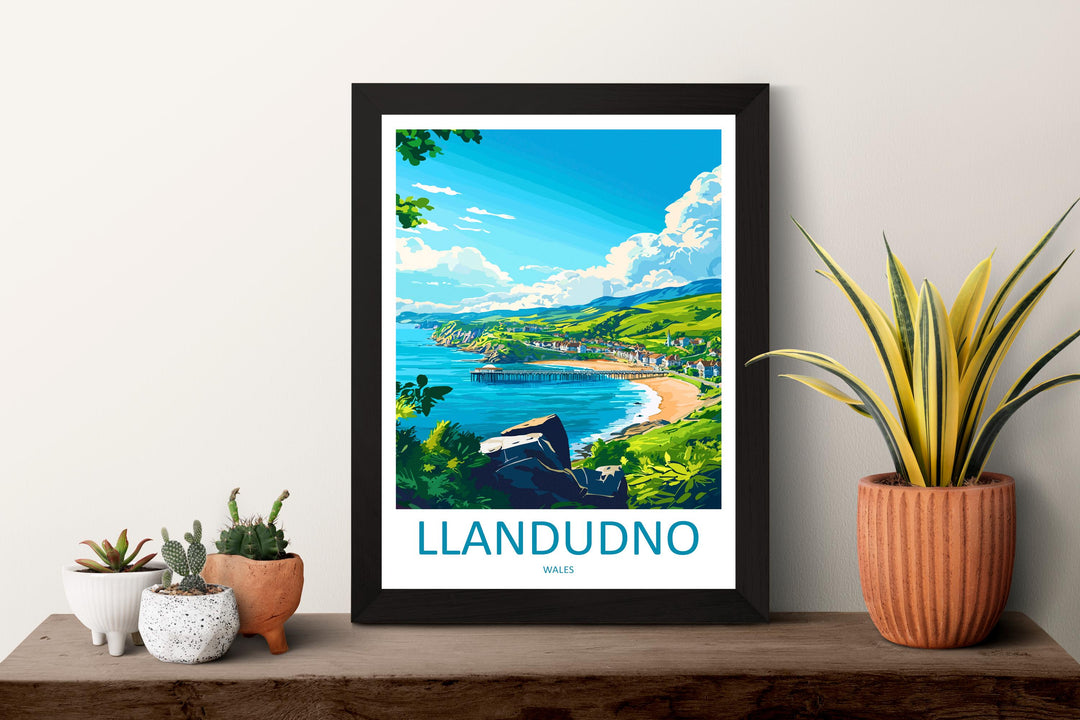 Llandudno Travel Poster Wales Wall Art Seaside Town Print Promenade View Illustration Coastal Decor Llandudno Gift Souvenir Scene