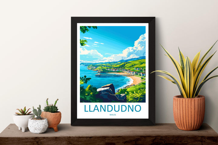 Llandudno Travel Poster Wales Wall Art Seaside Town Print Promenade View Illustration Coastal Decor Llandudno Gift Souvenir Scene