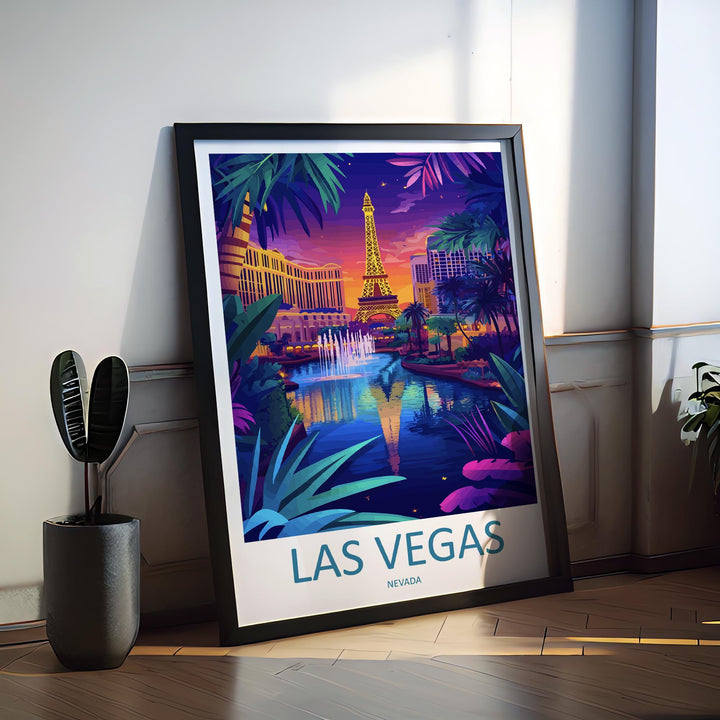 Las Vegas Travel Poster Nevada Wall Art Cityscape Print Strip View Illustration Neon Decor Las Vegas Gift Souvenir Scene