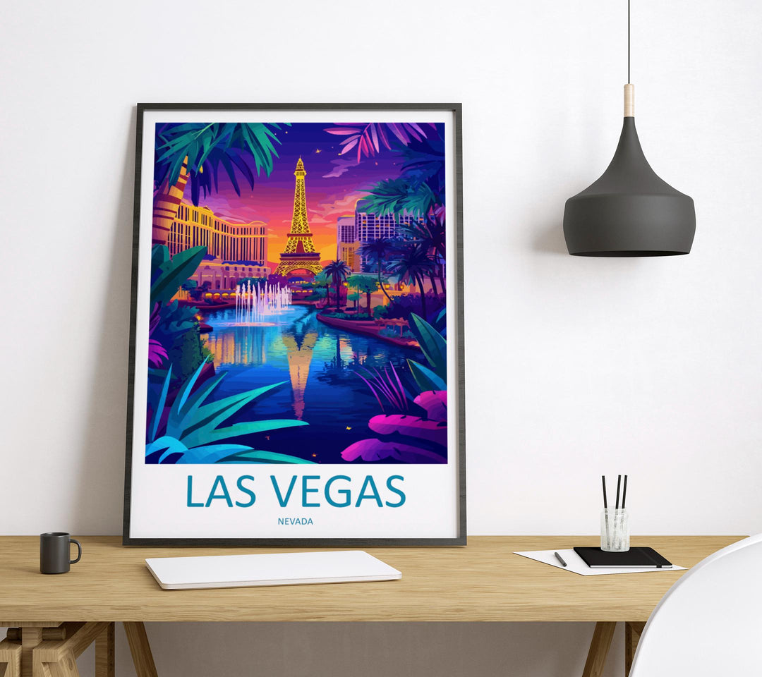 Las Vegas Travel Poster Nevada Wall Art Cityscape Print Strip View Illustration Neon Decor Las Vegas Gift Souvenir Scene