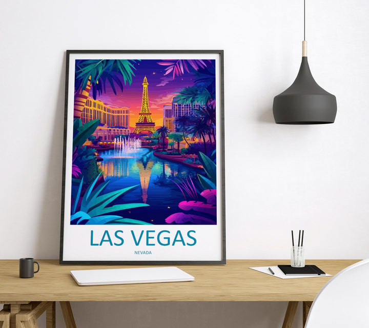 Las Vegas Travel Poster Nevada Wall Art Cityscape Print Strip View Illustration Neon Decor Las Vegas Gift Souvenir Scene