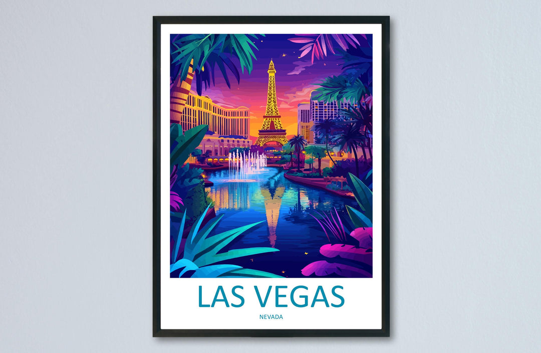 Las Vegas Travel Poster Nevada Wall Art Cityscape Print Strip View Illustration Neon Decor Las Vegas Gift Souvenir Scene