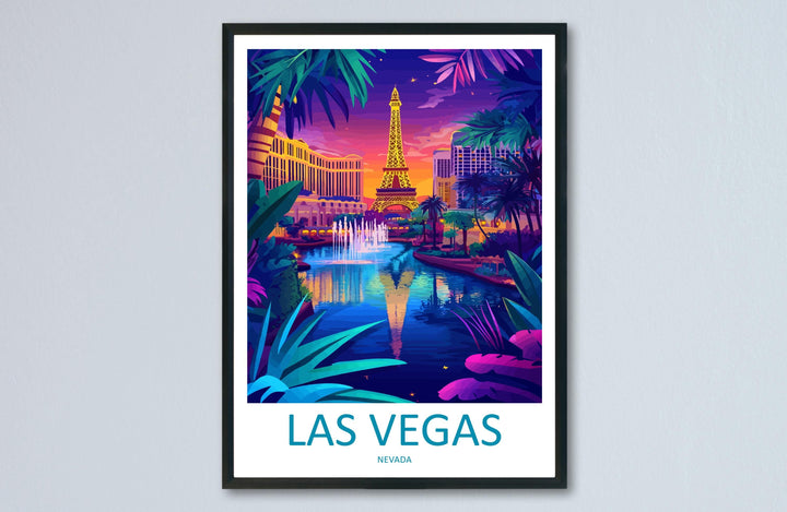 Las Vegas Travel Poster Nevada Wall Art Cityscape Print Strip View Illustration Neon Decor Las Vegas Gift Souvenir Scene