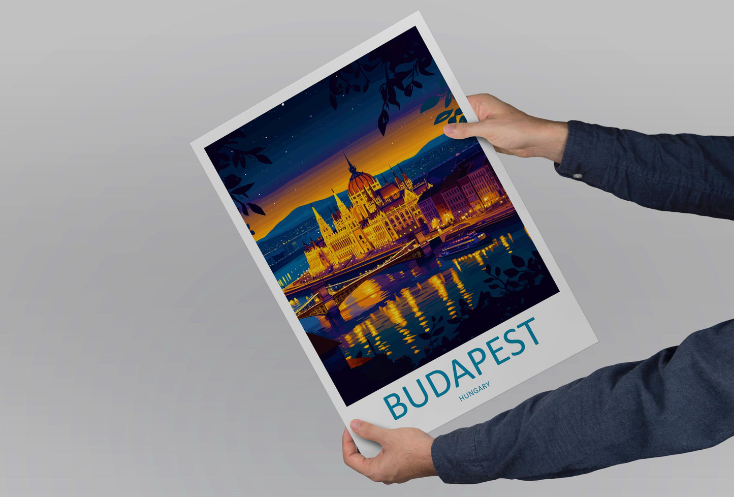 Budapest Travel Poster Hungary Wall Art Cityscape Print Parliament View Illustration Danube Decor Budapest Gift Souvenir Scene