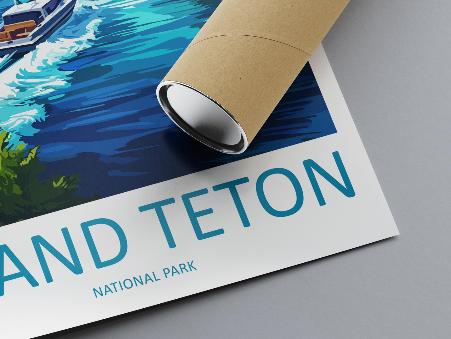 Grand Teton National Park Travel Poster Wyoming Wall Art Mountain View Print Alpine Scene Illustration Nature Decor Gift Souvenir