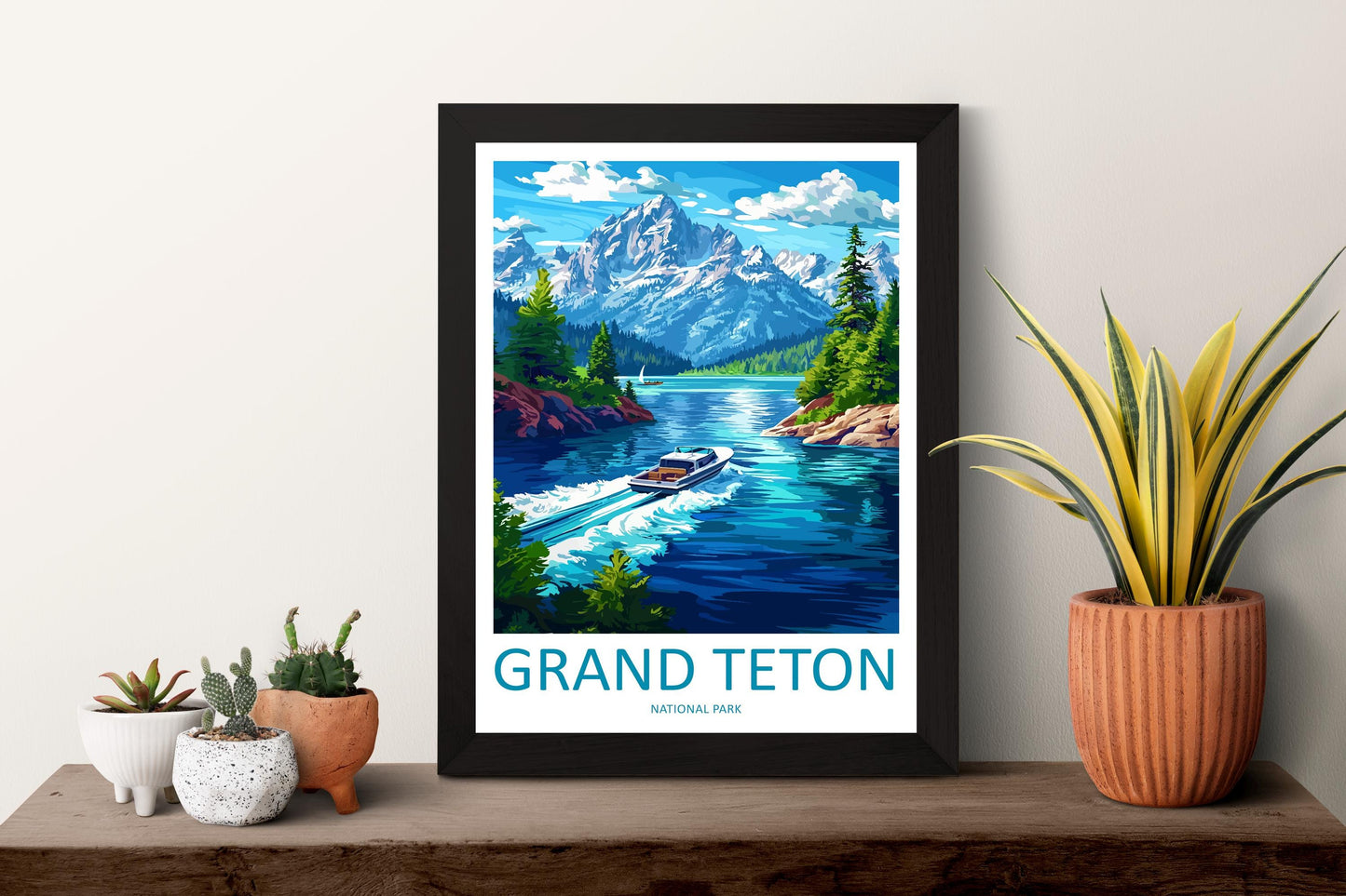 Grand Teton National Park Travel Poster Wyoming Wall Art Mountain View Print Alpine Scene Illustration Nature Decor Gift Souvenir