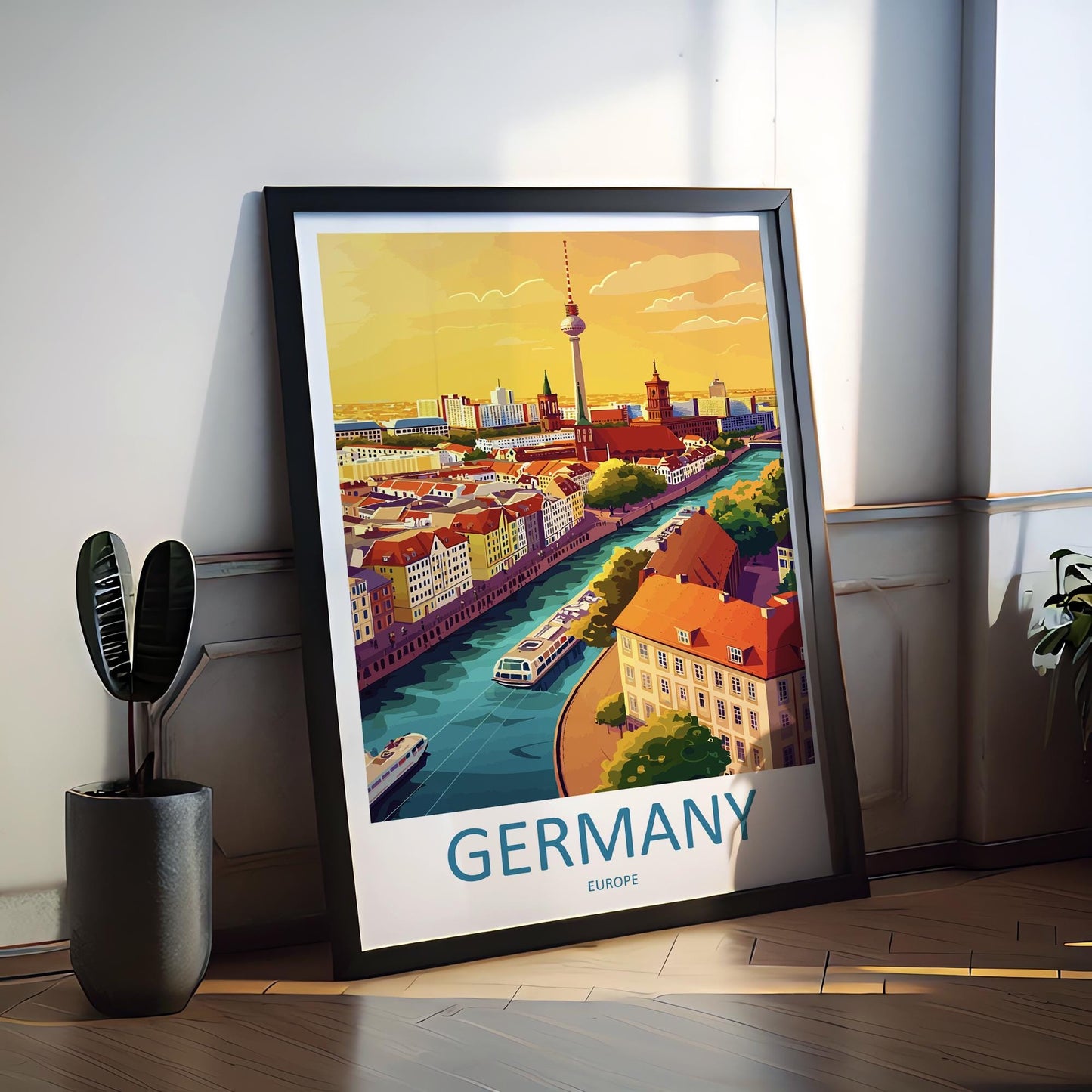 Germany Travel Poster Europe Wall Art Country View Print Castle & City Scene Illustration Scenic Decor Germany Gift Souvenir