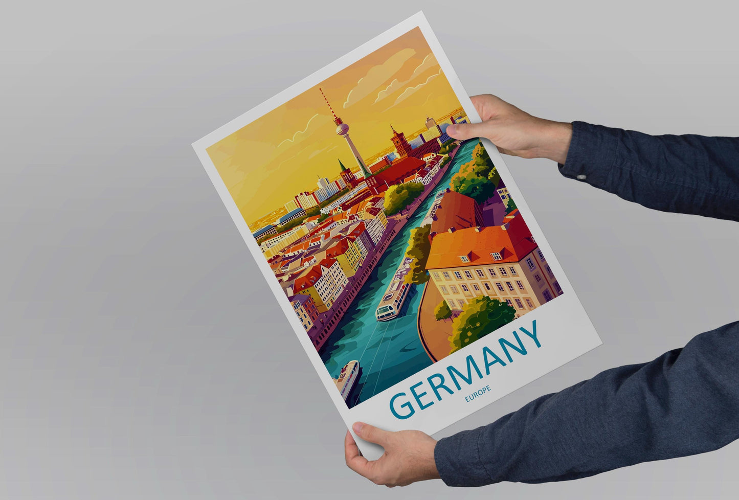 Germany Travel Poster Europe Wall Art Country View Print Castle & City Scene Illustration Scenic Decor Germany Gift Souvenir