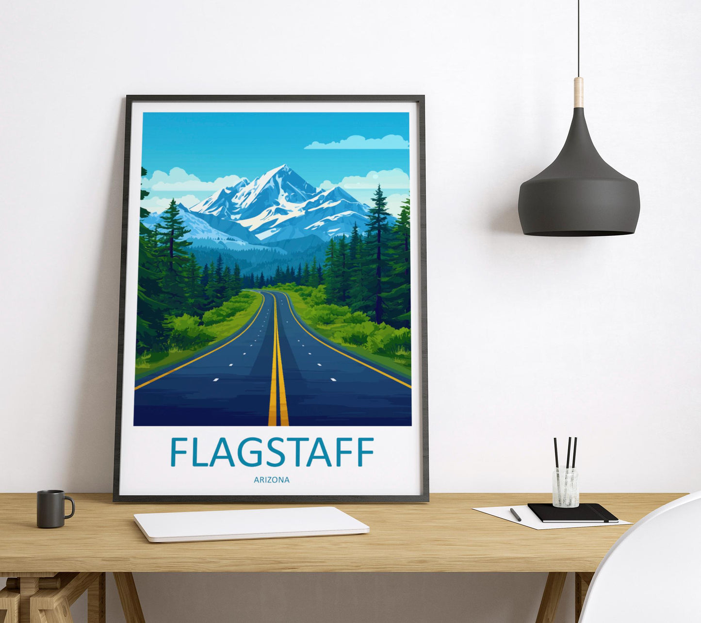 Flagstaff Travel Poster Arizona Wall Art Mountain Town Print Forest View Illustration Southwest Decor Flagstaff Gift Souvenir Scene