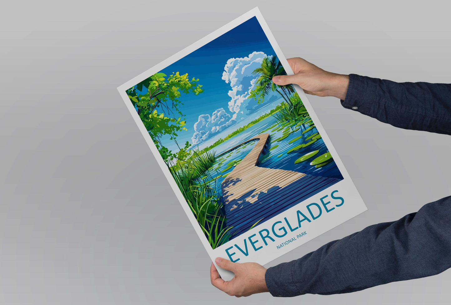 Everglades National Park Travel Poster Florida Wall Art Wetlands View Print Wildlife Scene Illustration Nature Decor Gift Souvenir