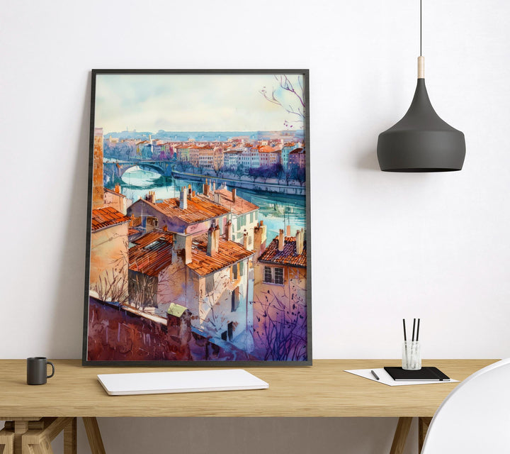 Lyon Watercolor Poster Lyon Travel Print France Wall Art Lyon Decor Historic City Scene Rhône River View French Architecture Landscape