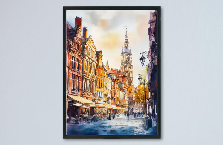 Lille Watercolor Poster Lille Travel Print France Wall Art Lille Decor Historic City Scene Flemish Architecture French Urban Landscape