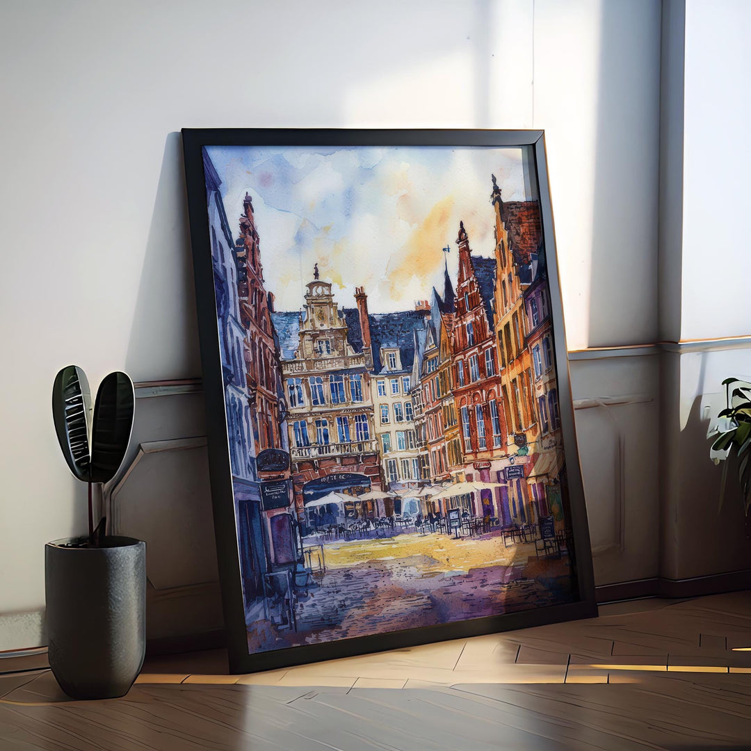 Lille Watercolor Poster Lille Travel Print France Wall Art Lille Decor Historic City Scene Flemish Architecture French Urban Landscape