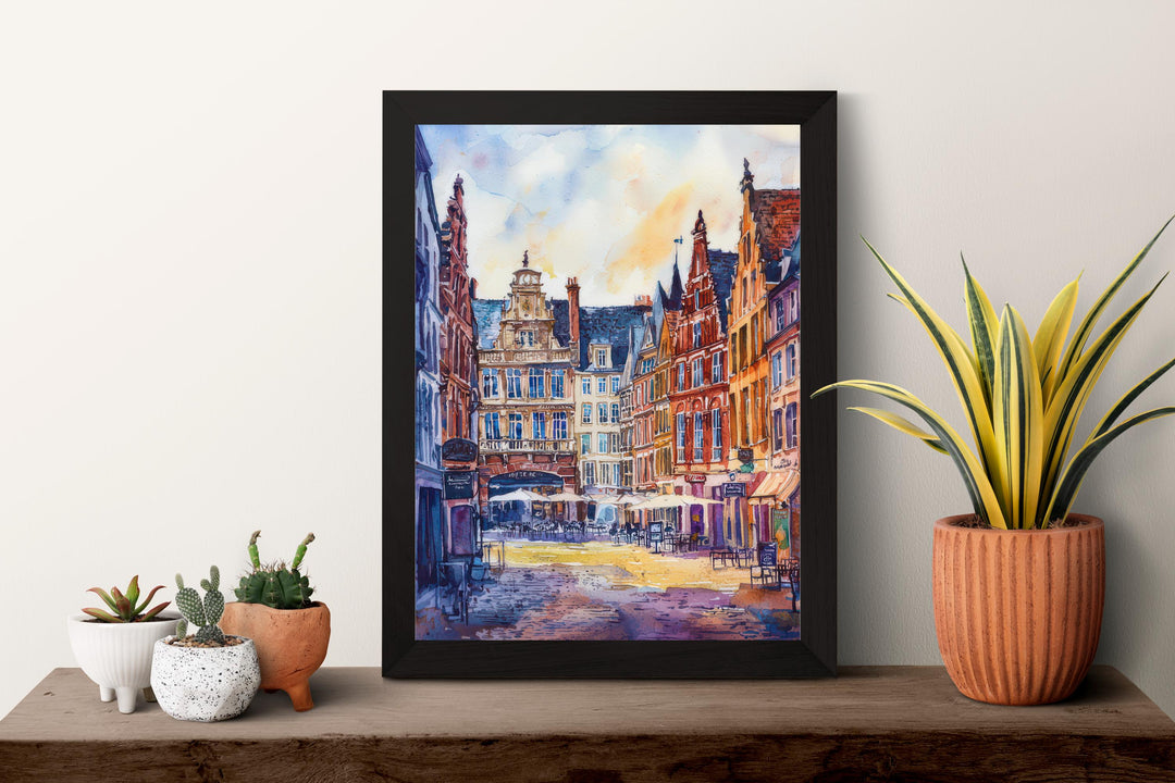 Lille Watercolor Poster Lille Travel Print France Wall Art Lille Decor Historic City Scene Flemish Architecture French Urban Landscape