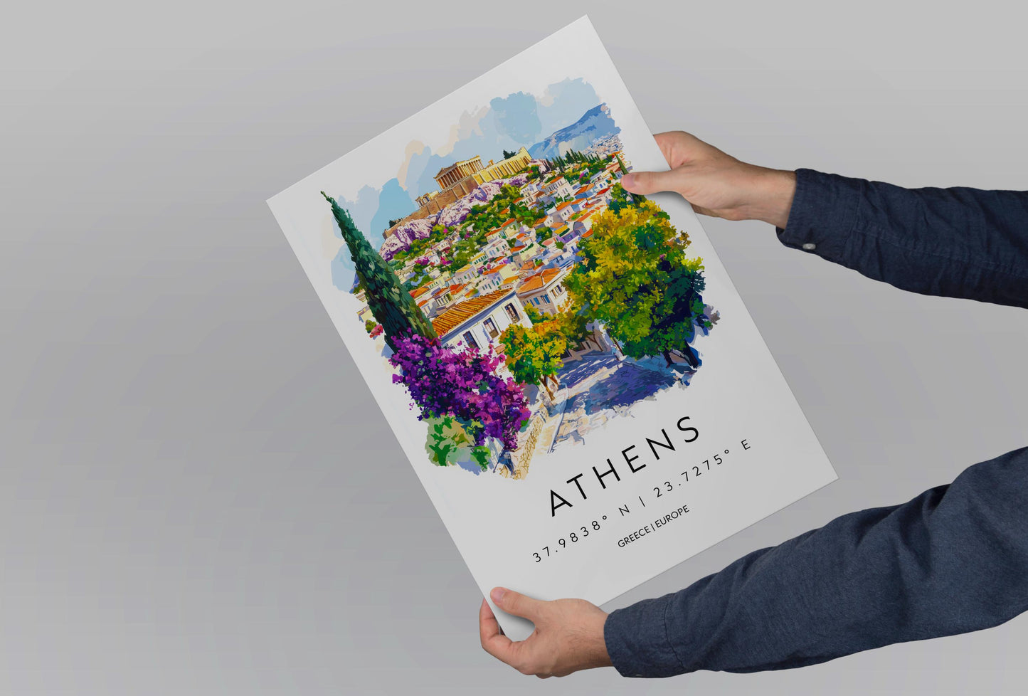 Athens Watercolor Poster Athens Greece Travel Print Wall Art Athens Home Decor Athens Gift Art Lovers Greece Art Athens Acropolis